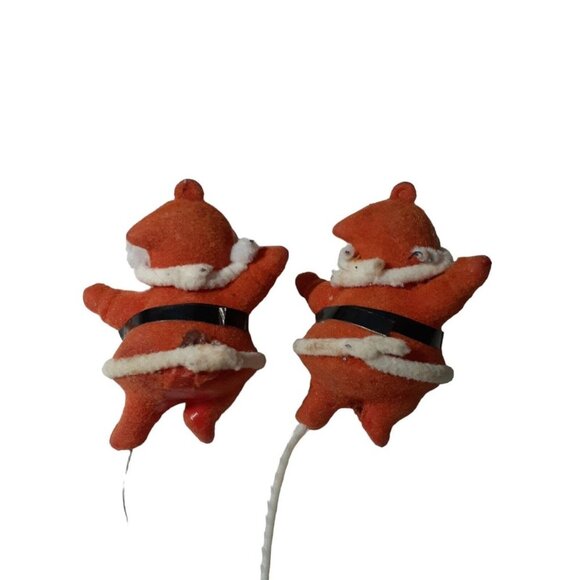 Vintage Lot of 2 Flocked Santa Floral Picks Faded Crafting Supply - Picture 6 of 12